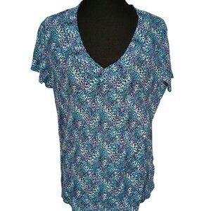 Womens NICOLE MILLER Purple Green Marbled Animal Print Shirt Sz 2x
